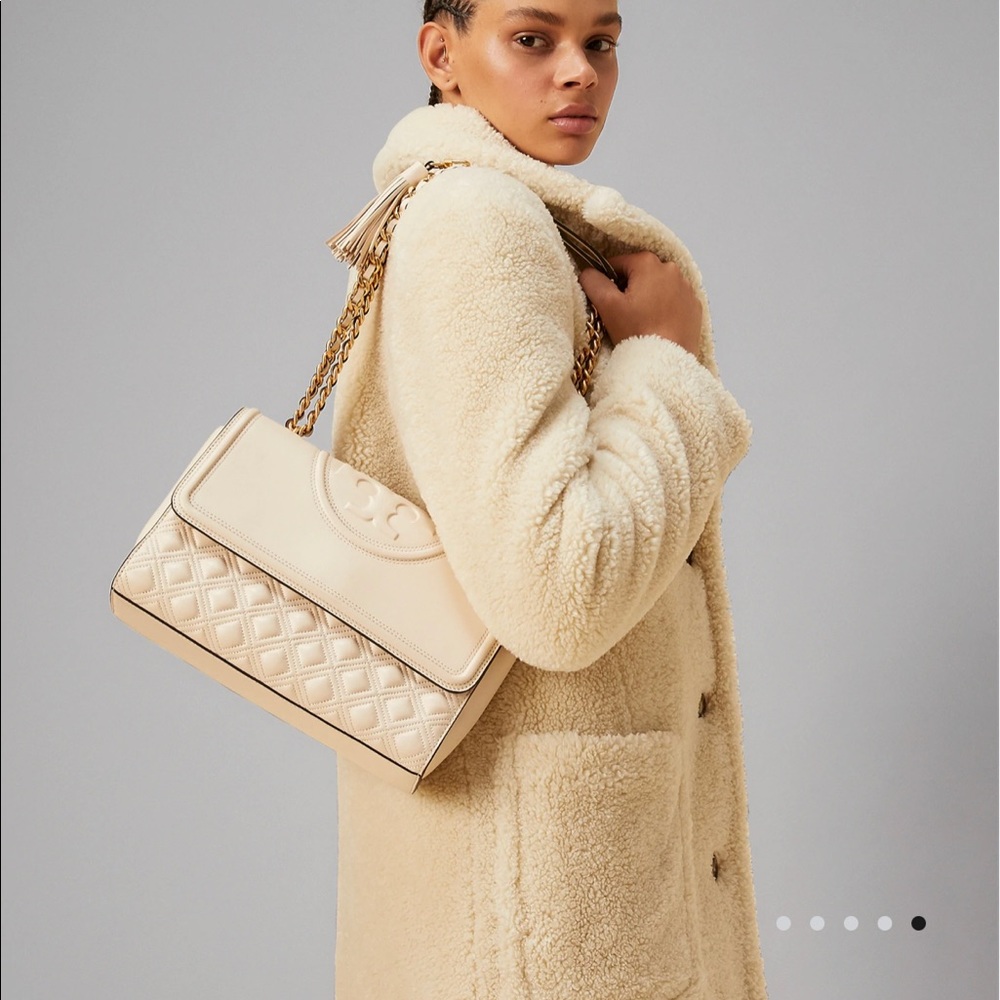 Tory Burch White and Gold Quilted Bag